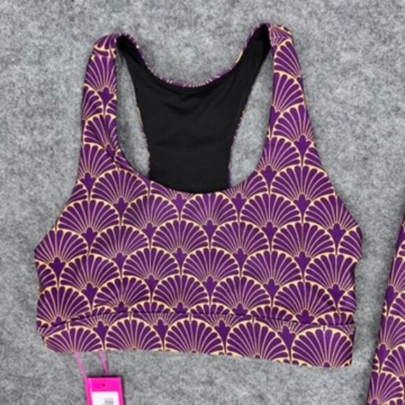 Terez Set Gold Leaf Metallic Purple Leggings Sports Bra Size Small New - Picture 3 of 8